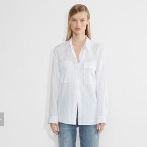 Aritizia Babaton White/Navy Pinstripe Button Down- size S